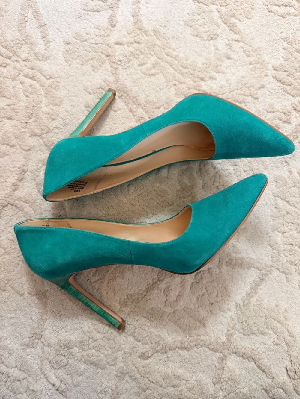 Size 7.5 Teal Suede Pointed-Toe Pumps